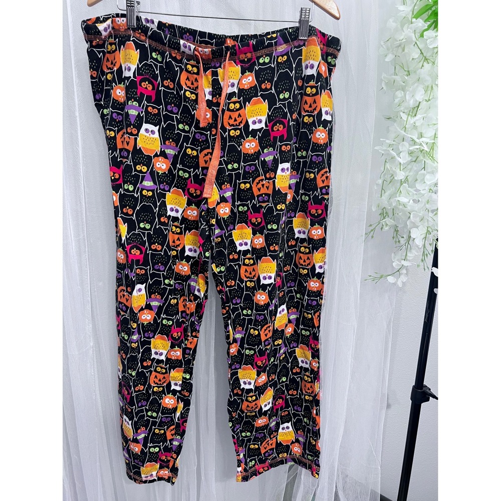 Way to Celebrate Halloween Owl Pajama Pants Mens XL 16-18 Black Cotton Sleepwear
